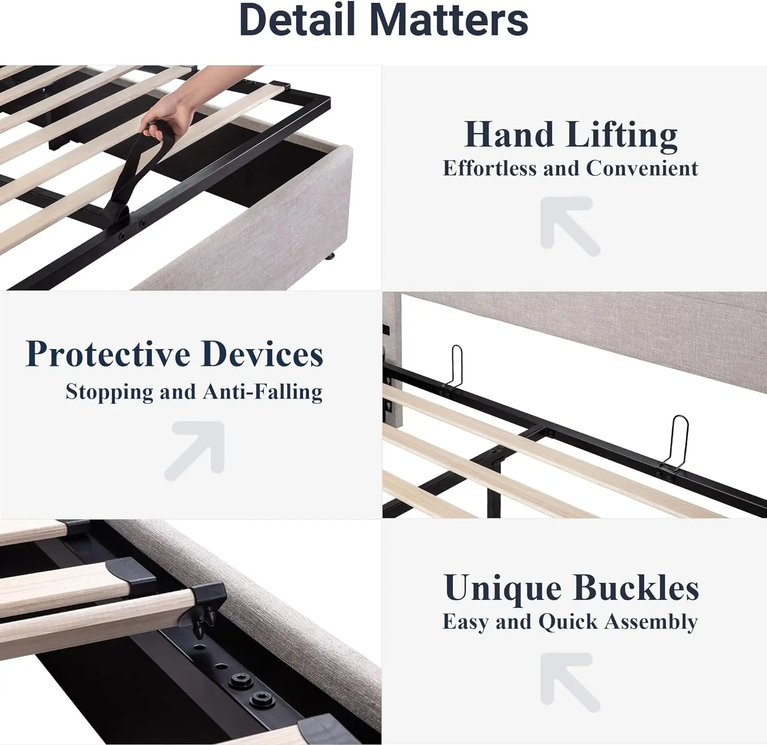 Moderne Wingback Hoofdeinde, Geen Boxspring Nodig, Hydraulische Opslag,