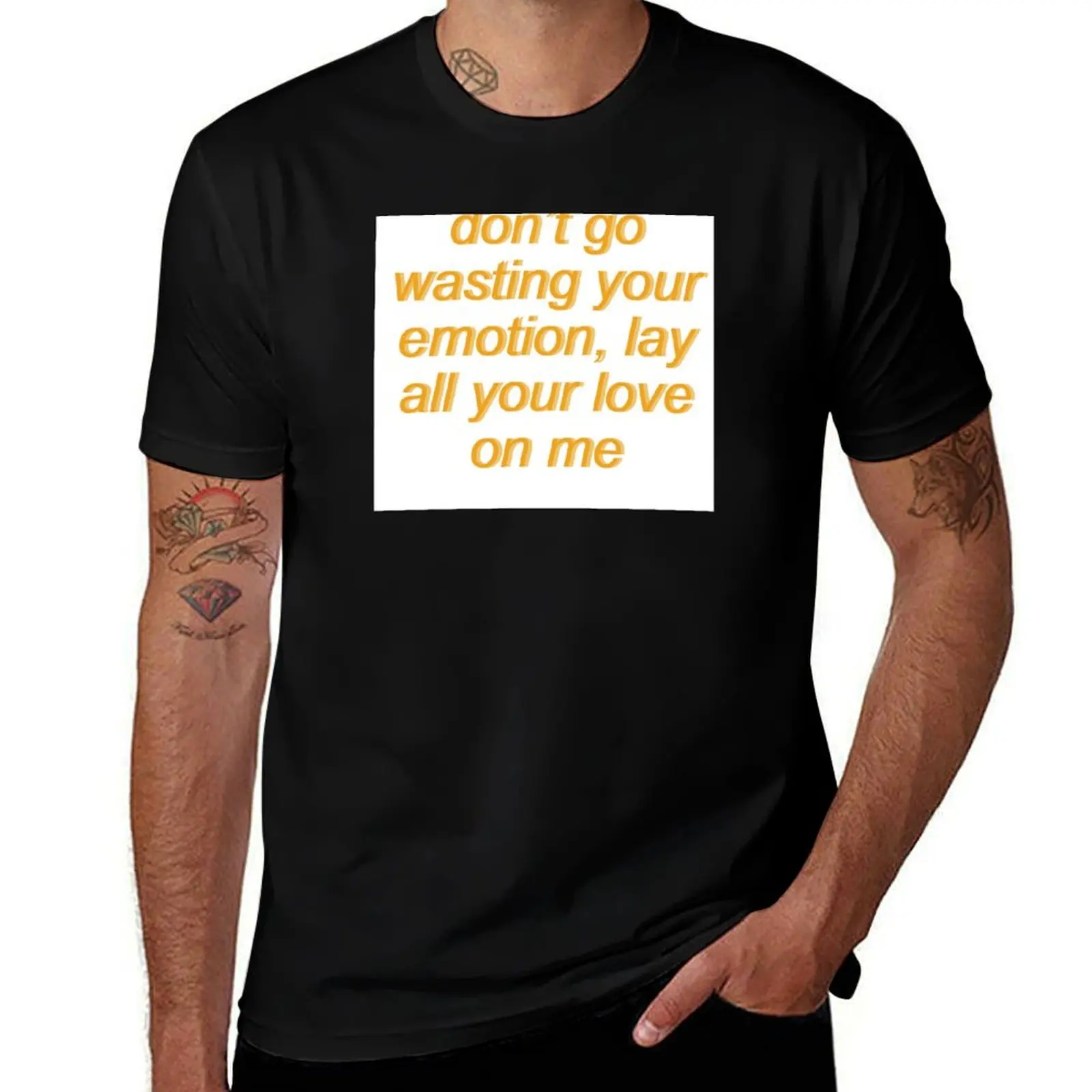 don't go wasting your emotion - lay all your love on me - aesthetic (white) T-Shirt Basic Casual Wear Short Sleeve Top T-Shirt