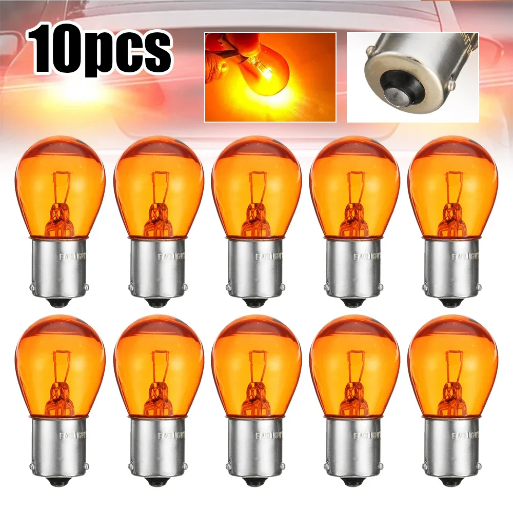 5/10pcs Car Indicator Light Brake Reverse Lamp Parking Light LED Bulbs 1156 BAU15S PY21W 12V Amber Yellow Halogen Lamp DC