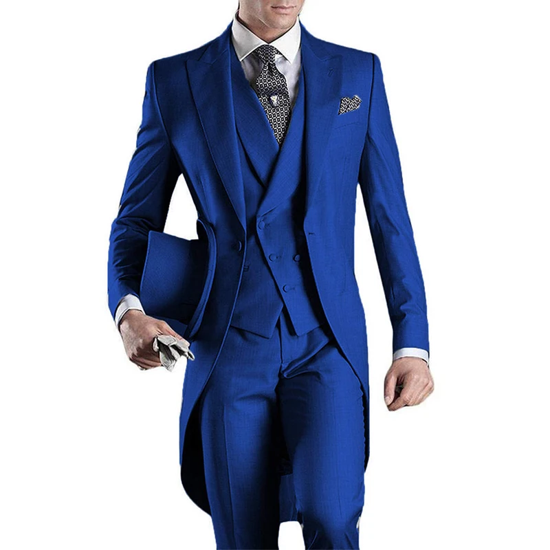 Wedding Men Tailcoat 3 Pcs Groom Tuxedo Formal Male Suits for Prom Party Custom Fashion Suit Jacket with Pants Vest 2024