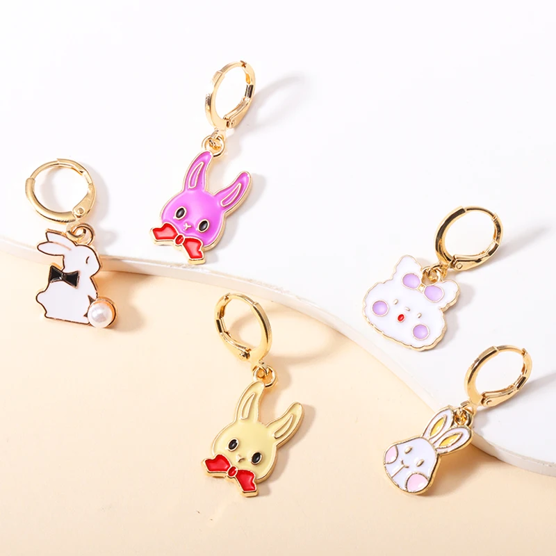 

Mixed Styles Cute Rabbit Earrings For Women Girls Kawaii Enamel Bunny Dangle Hoop Earrings Party Birthday Eardrop Jewelry Gifts