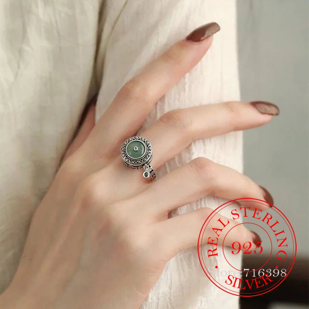 925 Sterling Silver Jewelry Vintage Peace Buckle Rotating Finger Rings for Women Wedding Party Jewelery For Girls Friends Gift