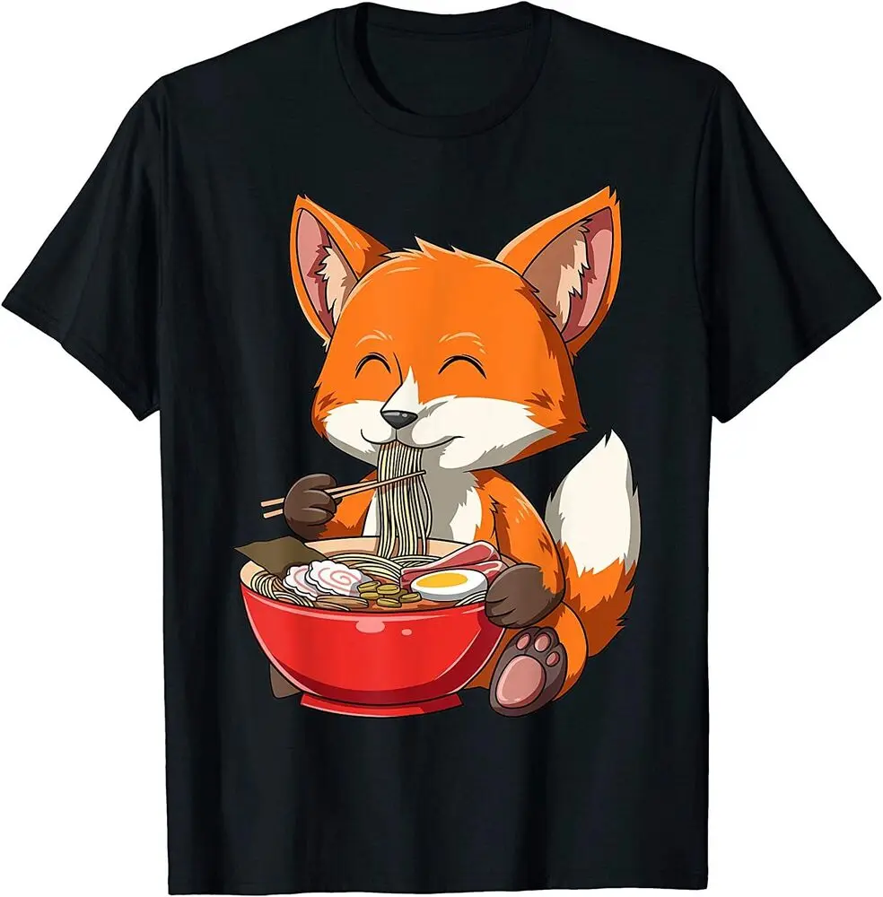 

Fox Eating Ramen Ramen Noodle Lovers Fox Themed T-Shirt Anime Graphic T-shirts Y2K Tops Unisex Summer Short Sleeve