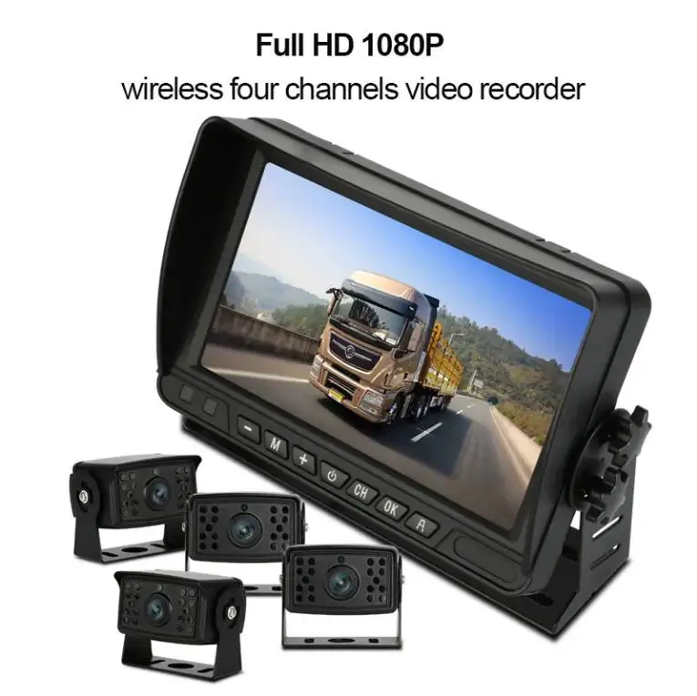 1080p Digital Wireless Camera System Reversing Aid Heavy Truck Mdvr 256gb Quad Screen With 4pcs Camera System