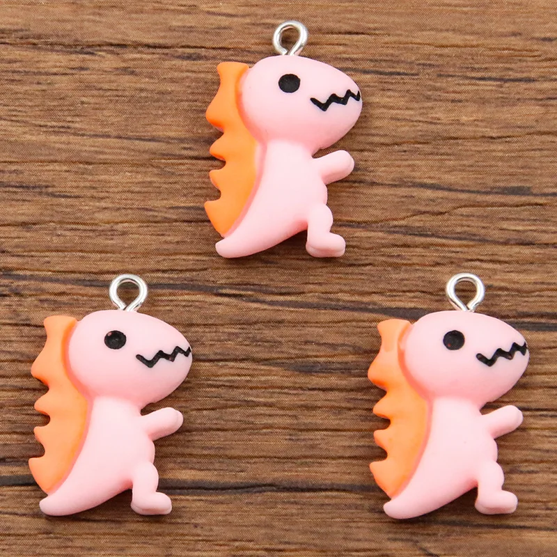 10Pcs 3D Flocking 6Color Dinosaur Charms Resin Cute Plush Pendants for Necklace Keychain Bracelet DIY Making Jewelry Accessories