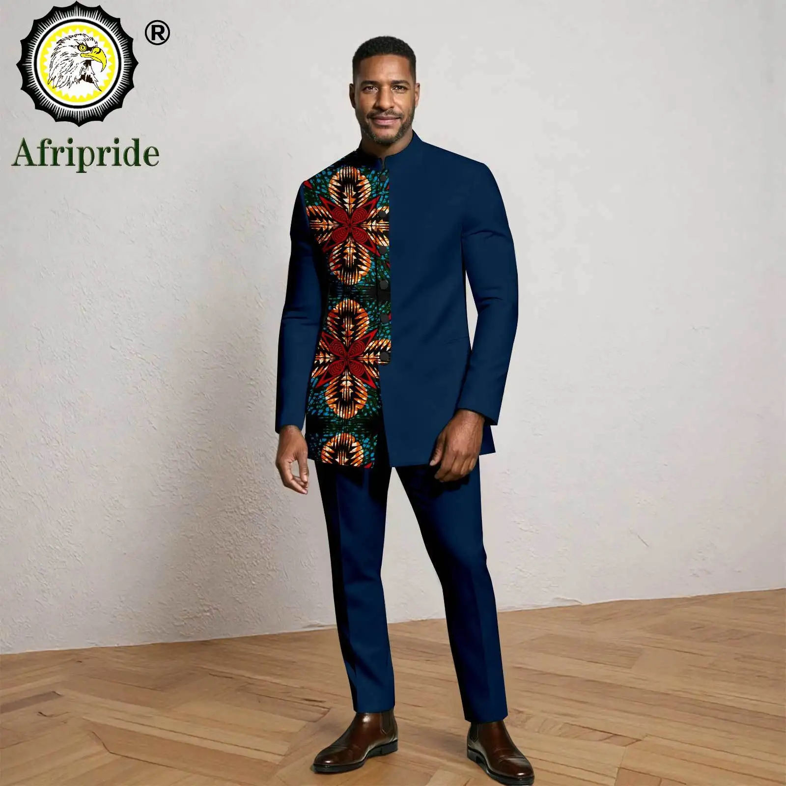 

Men`s Bussiness Suit Slim Fit Single Breasted High Neck Print Blazer and Pants Set Formal Outfits African Clothes 2616006
