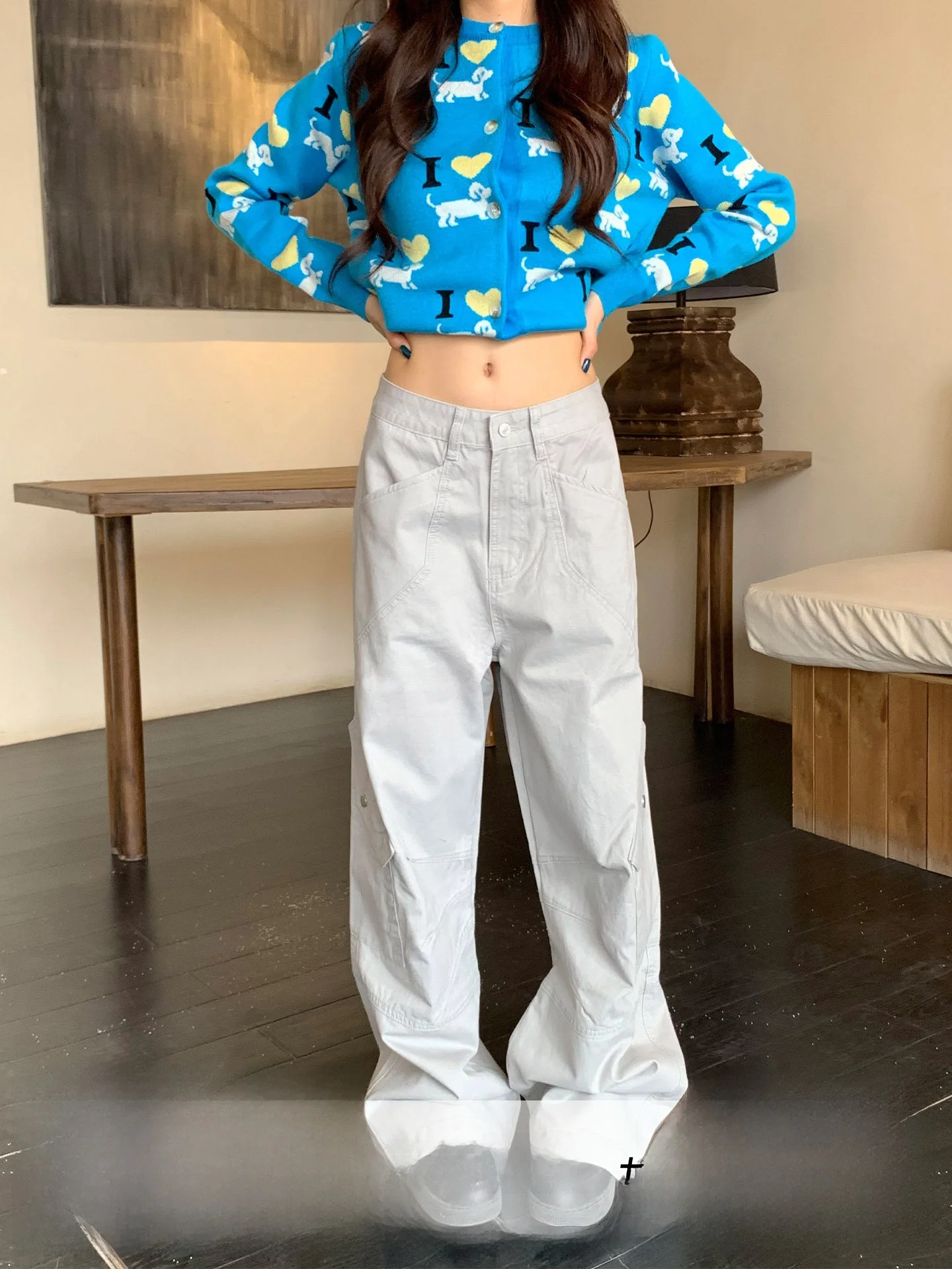 

Женские рабочие брюки в американском стиле Retro Orange Tree, осенние повседневные узкие прямые брюки, удобные свободные джинсы