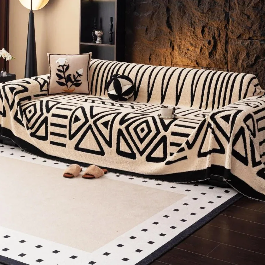 1 Stück warmes, verdicktes, flauschiges Fleece-Bohemian-Sofahandtuch, für Wohnzimmer, Bettwäsche, Zimmer, Freizeit, warme Decke, Boho-Couchbezug – Detail 11