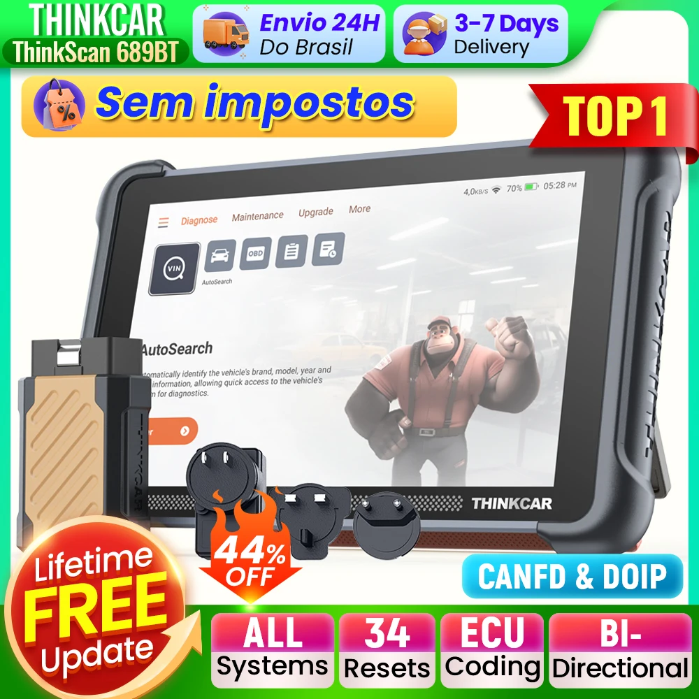 THINKCAR THINKSCAN 689BT CANFD DOIP Bidirecional ECU Codificação Profissional Ferramenta de Diagnóstico de Carro 34 Redefinir Sistema Completo Obd2 Scanner