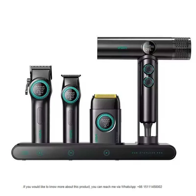 Original VGR STEPLERSS RPO 4 in 1 Sets Professional Barber Combo BLDC 9000RPM Hair Clipper Trimmer High Speed Hair Dryer