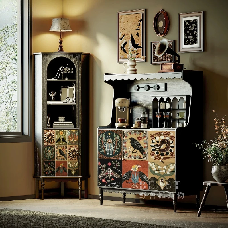 French medieval style time and light imprint solid wood corner cabinet living room locker