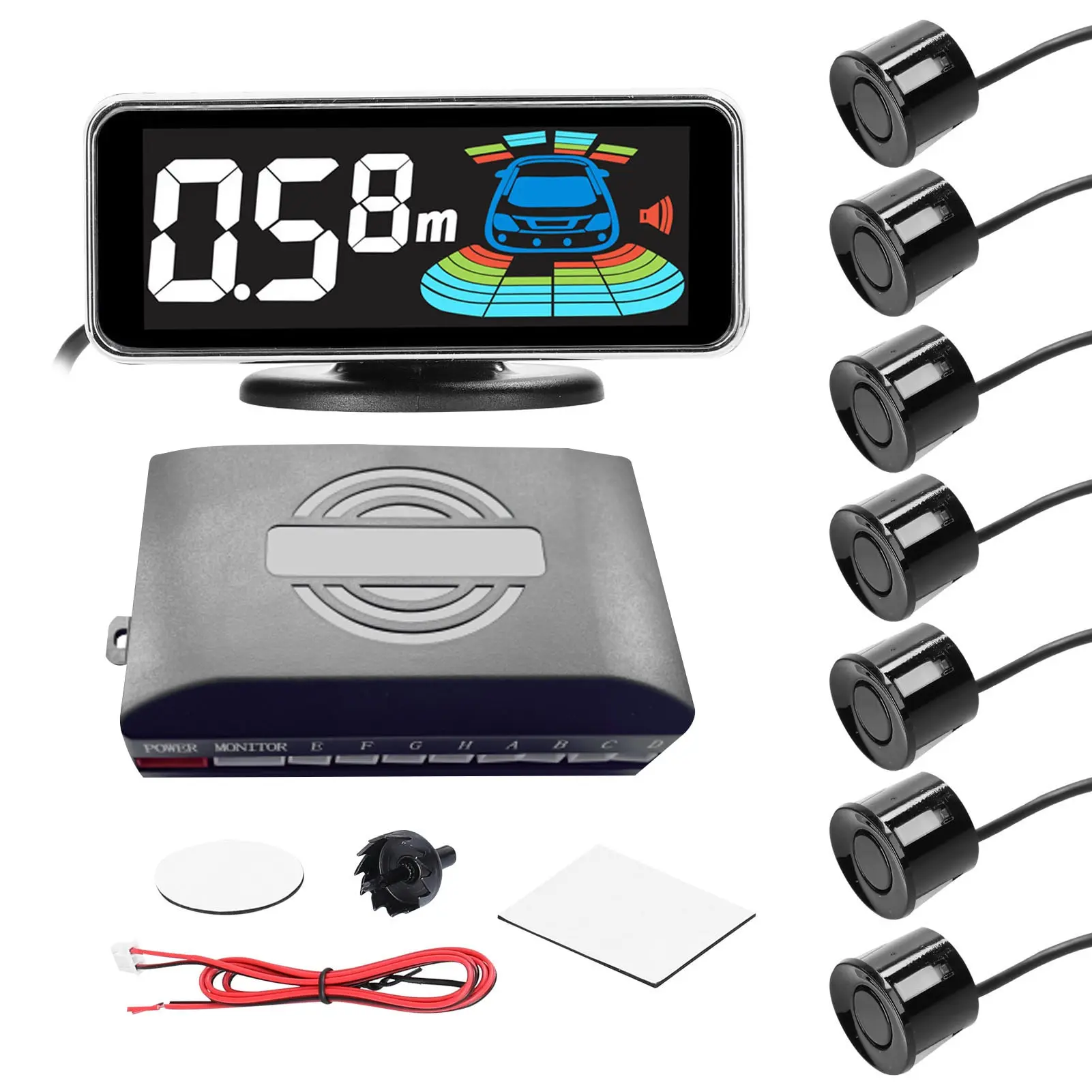 Supporto per Parcheggio Senza Fili, Supporto per la Retromarcia con 4 Sensori di Parcheggio PDC Posteriori, Kit di Rilevamento Della Distanza con Display LED Senza Fili per Auto, SUV, Furgoni, Camper