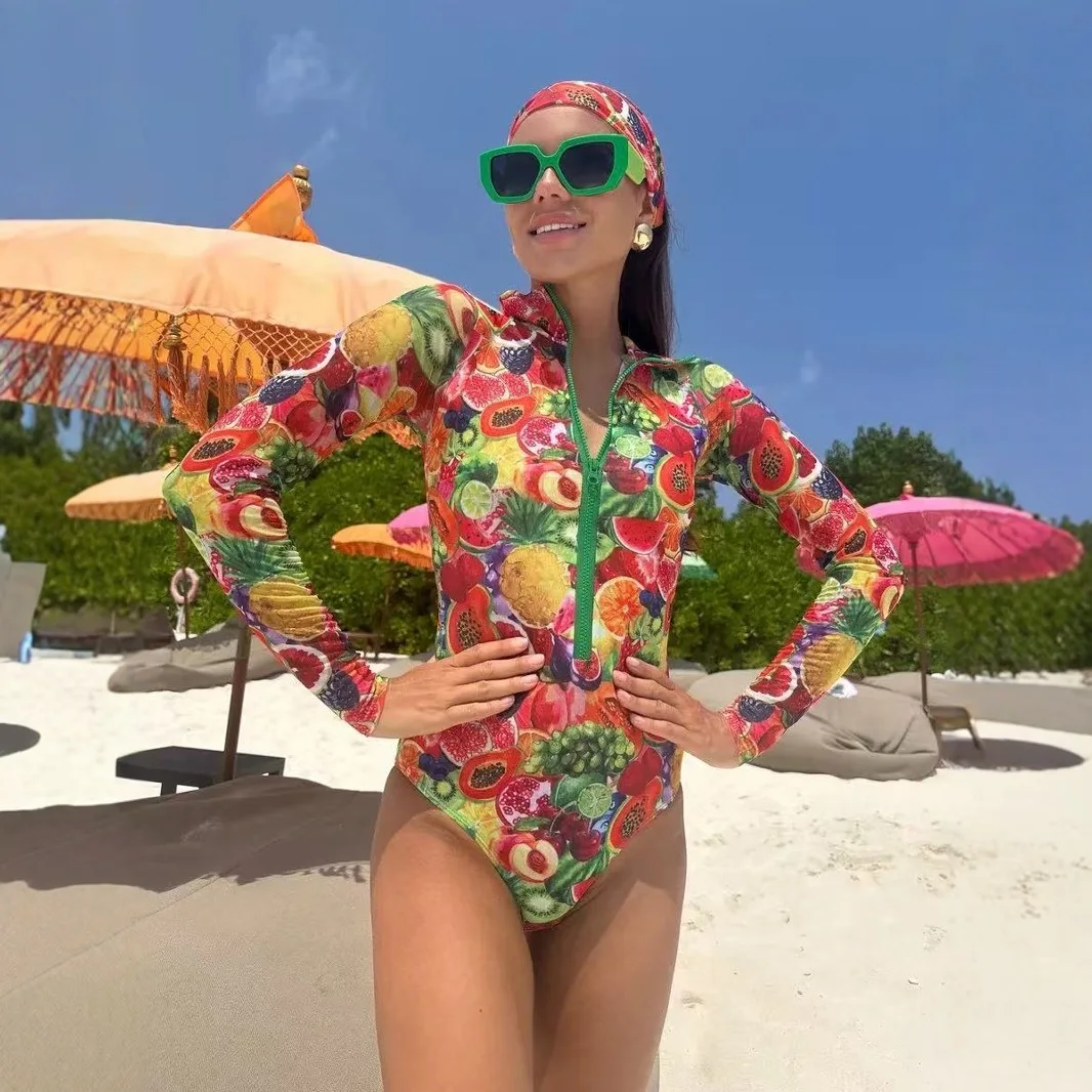Women Long Sleeve Zipper Swimsuit UV Protection Rash Guard SPF Sunblock Surfing Suit Diving Swimwear Beach Sportswear Bodysuits
