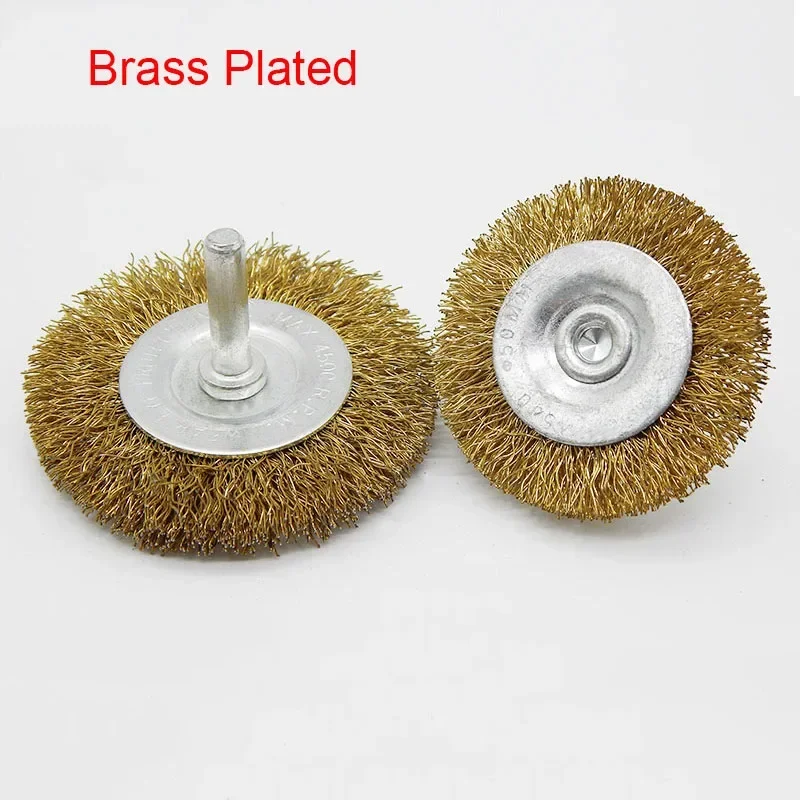 New 1PCS Shank 6mm Stainless Steel/Brass Plated Wire Brush Wheel T Type Polishing Wood Furniture Grinding Head Abrasive Tool