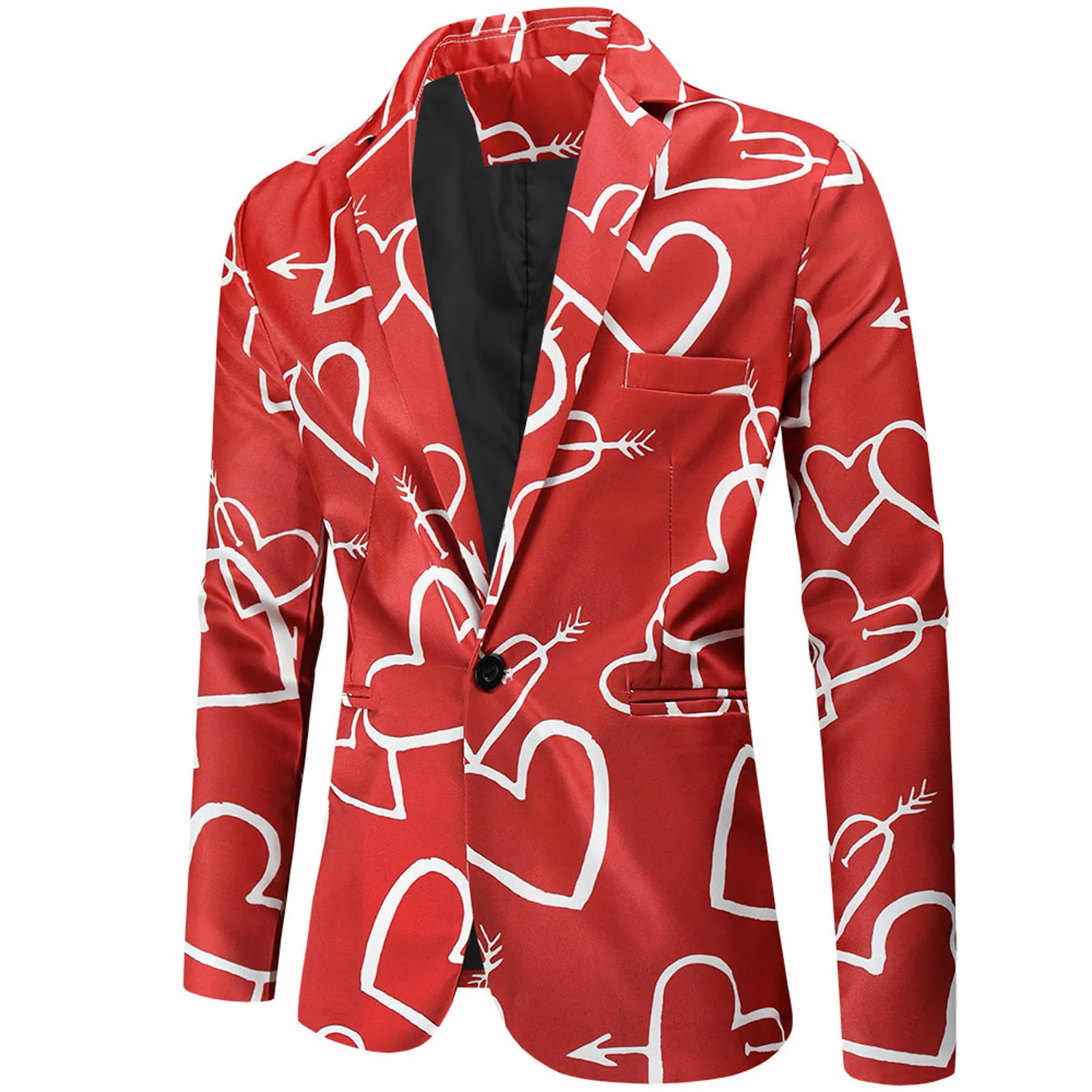 Valentijnscadeau Heren Mode Pak Feestjas Casual Slim Fit Blazer Knopen Pak 3d Hart Print Blazer Jas Heren