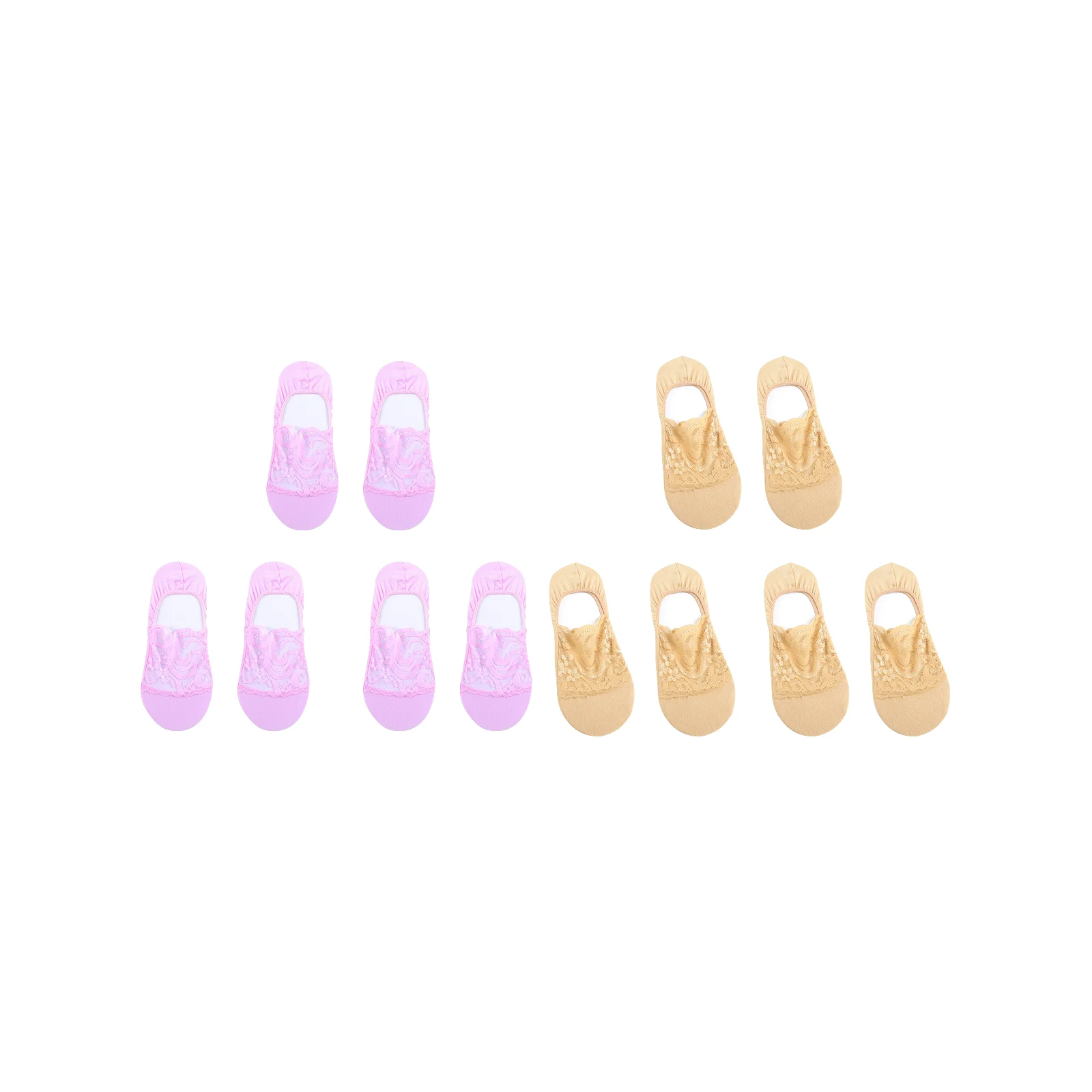 3 pairs of high back lace stitching boat socks - pink + 3 pairs of skin color