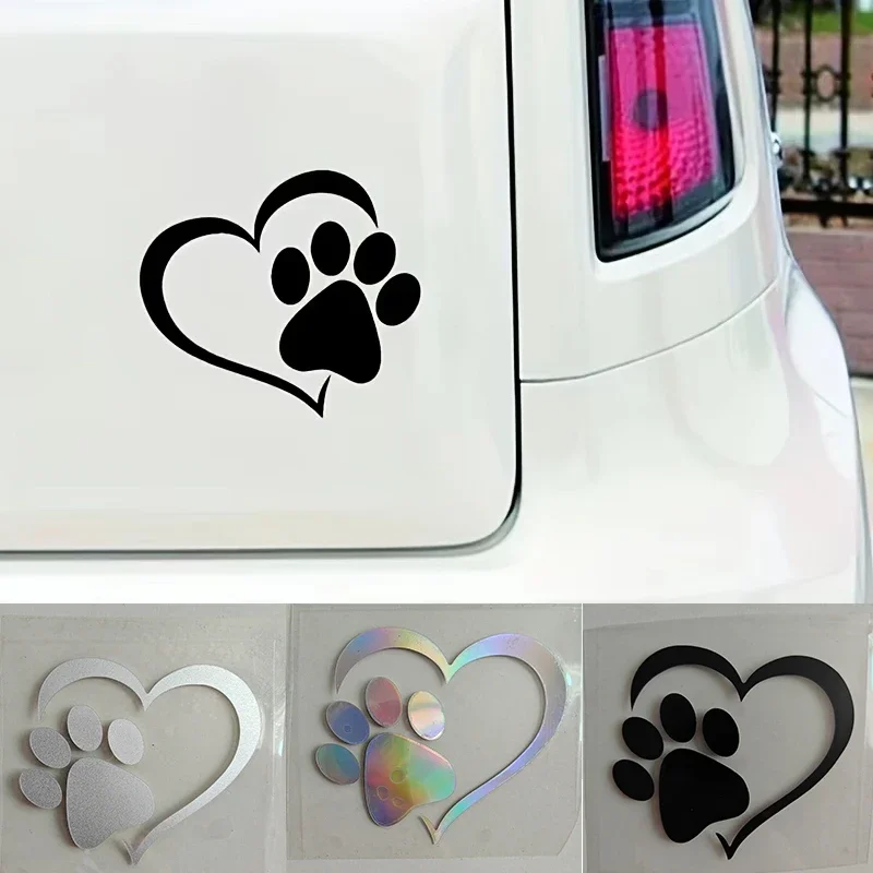 1PC Heart Dog Cat Paw Print Pet Car Window Bumper Sticker Vinyl Decal