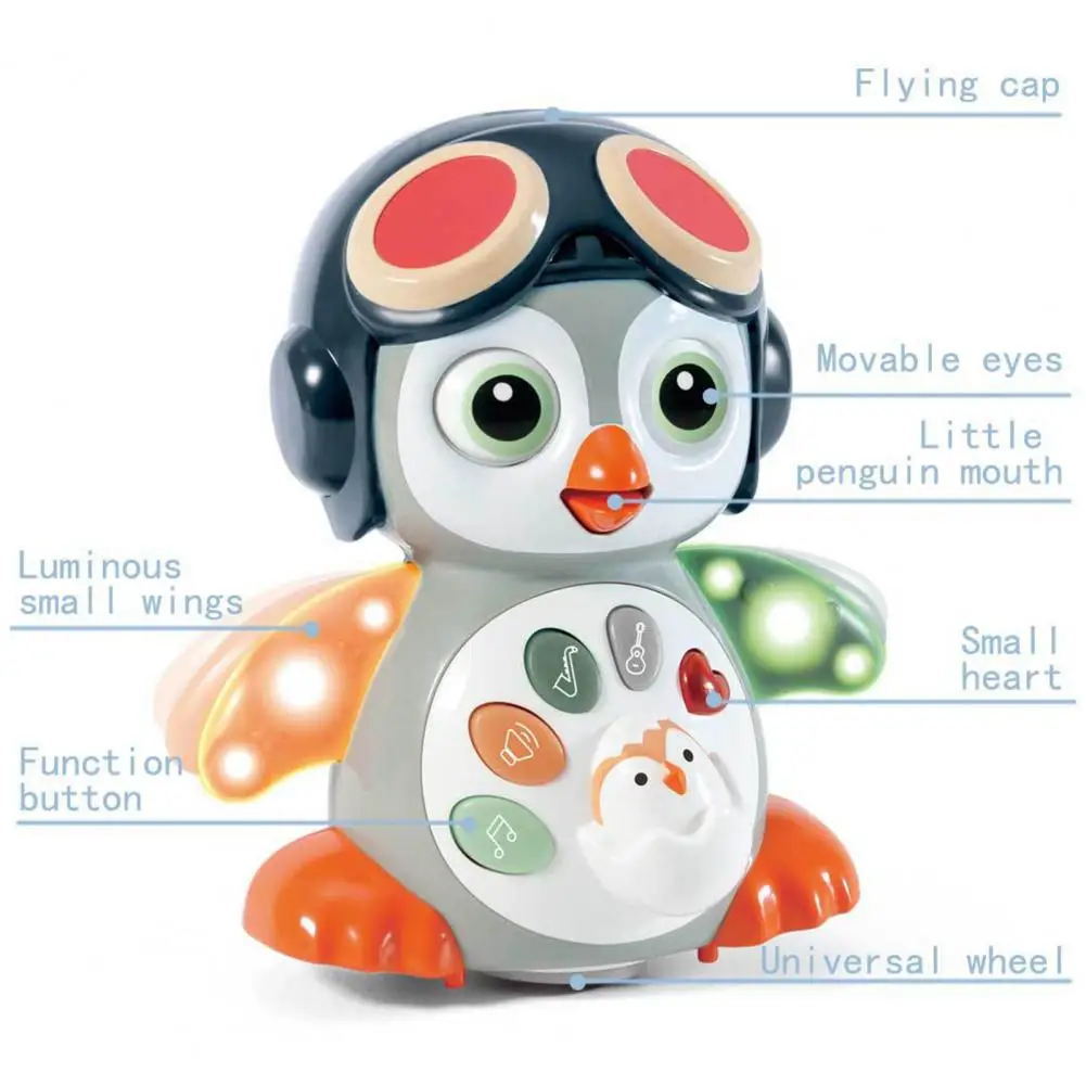 Pinguim Crawling Toy com luz para bebês, brinquedo musical para educação precoce, barriga tempo de aprendizagem, música infantil, bebês