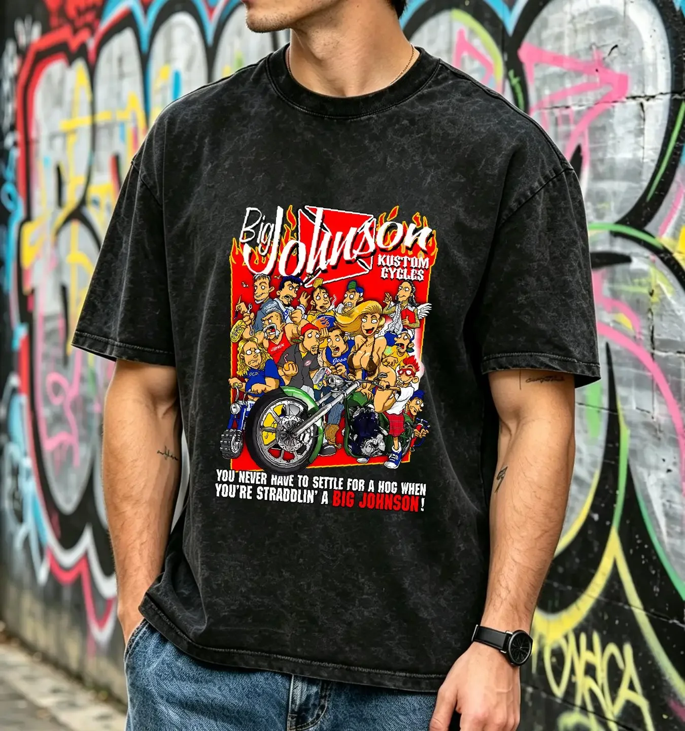 washed T Shirt Big Johnson 2009 d Funny Size Medium vintage Washed fashion Top For Everyday Wear graphic homme Stylish