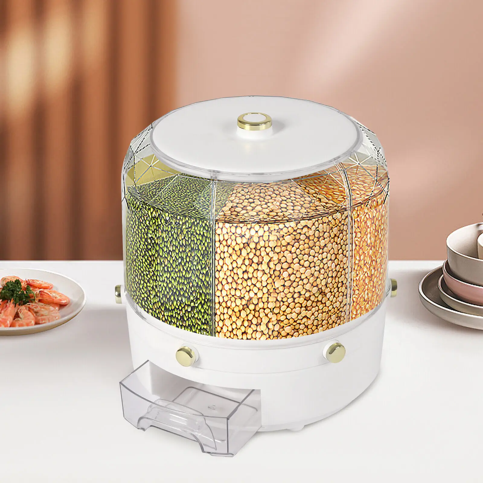 6-In-1 6KG Cereal Dispenser Rotating Grain Container Rice Storage Dry Food Box