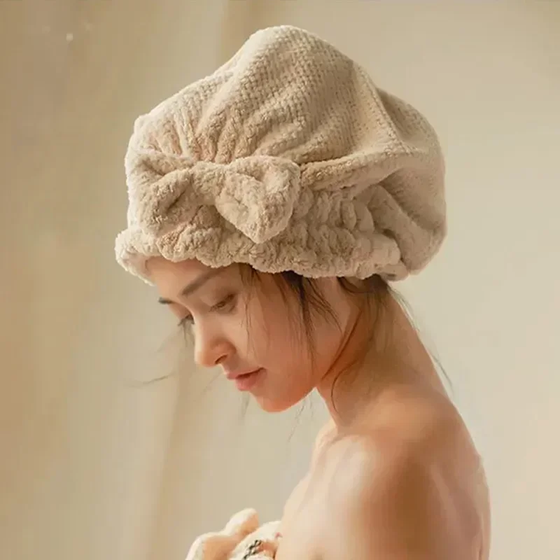 Quick Hair Drying Towel Cap Bowknot Wrap Towel Cap Bathroom Accessories Thicken Bonnets for Women Designer Shower Cap