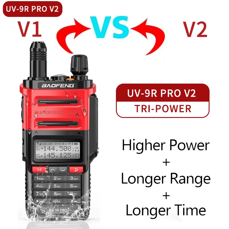 Baofeng UV-9R Pro V2 Waterproof IP68 Ham CB Radio Long Range Walkie Talkie Upgrade Tri-Power Dual Band UV-9R PRO Two Way Radio