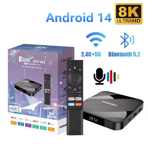 Android 14 TV Box Bluetooth 5.2 ATV 8K 4K Set Top Box 4GB 64GB AV1 S905W2 Quad Core 2.4G&amp;5G Dual WIFI Voice Remote Media Player