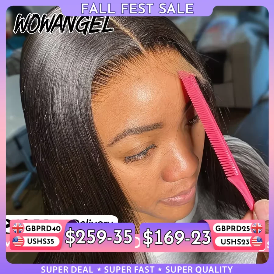 WOWANGEL Gerade Lace-Front-Perücken aus 100 % Echthaar, vorgezupft, 13x6 HD Lace Frontal Perücke, hautfarben, echte HD Lace Perücke für Damen