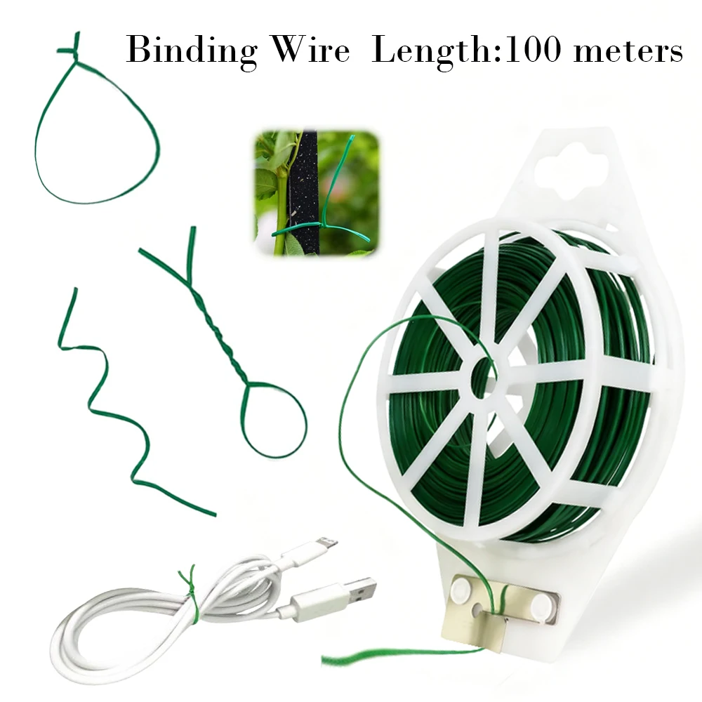 1-3pcs 100M Garden Strapping Wire Flexible Binding Plant Iron Bundle Wire Flower Climbing Support Cable String Bamboo Cane Wrap