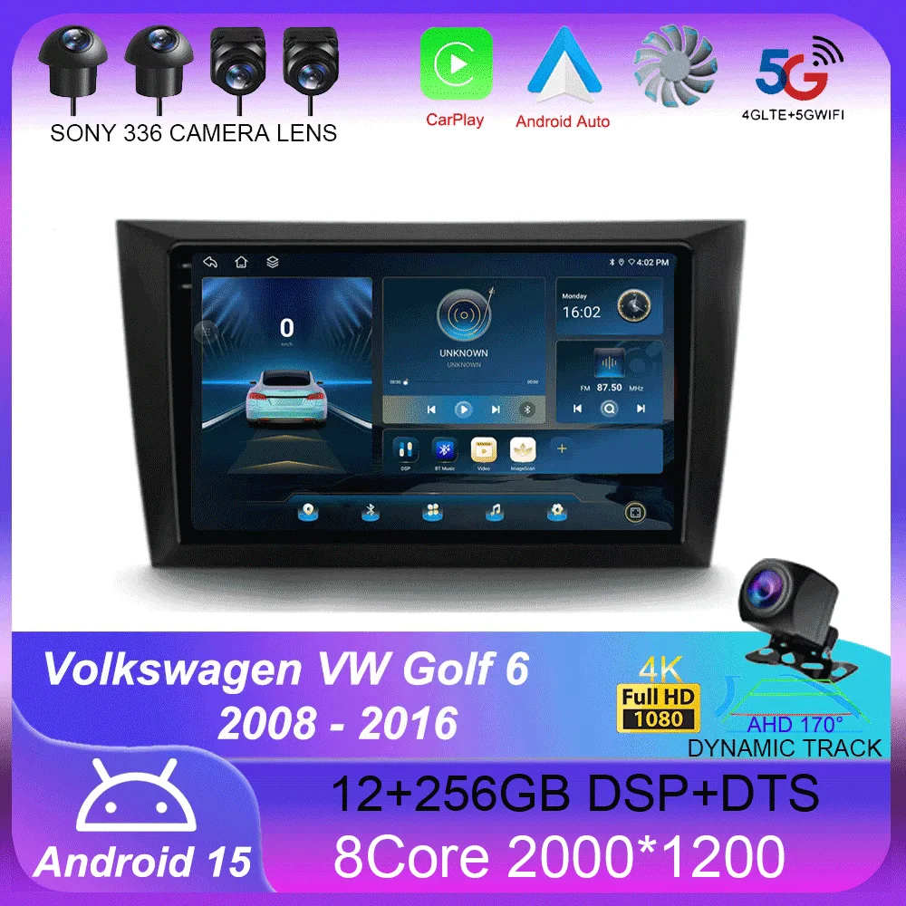 

Android 15 For Volkswagen VW Golf 6 2008 - 2016 Car Radio Carplay Auto Multimedia Stereo Video Player GPS Navigation QLED 4G DSP
