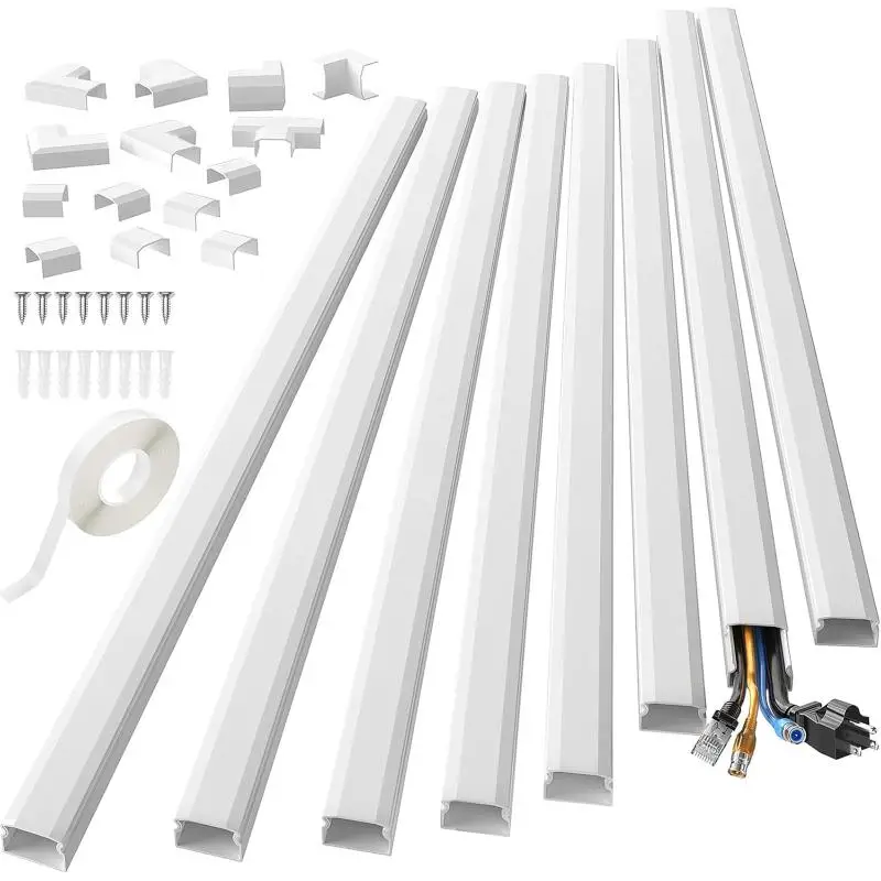 Wall Cord Cover Raceway Kit 10PCS Cable Concealer for TV Computer Setup Childproof Safety Solution