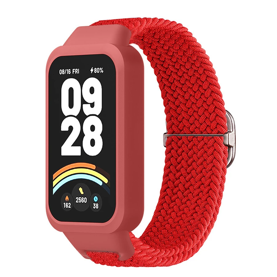 Case+gevlochten band voor Xiaomi Mi Band 9 Active Sports Nylon armband Correa voor Redmi Band 3 Polsband accessoires