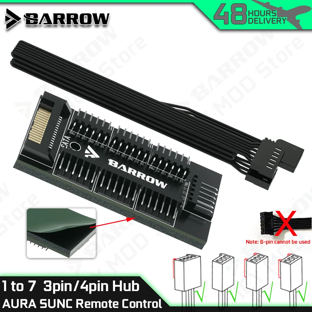 

Barrow 7-Port Fan Controllers Hub Full Function RGB PC Accessories SATA 5V3pin Cable Hub 3pin/4pin Fan Connect Aura Sync DK401-7
