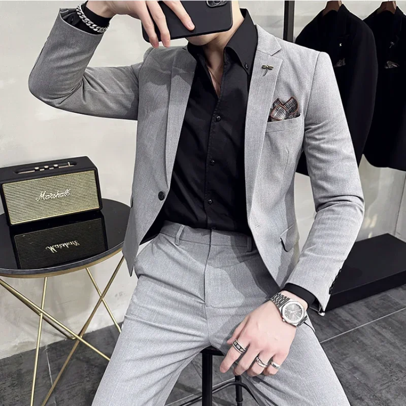 7XL ( Jacket+Pant）Men Slim Fit Suit Wedding Groom Tuxedo Groomsmen Suits Male Fashion Business Stage Costume Homme 2 Pieces