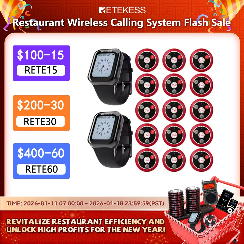 Retekess restaurant pager wireless waiter calling system TD113 waterproof touch watch T117 call button for cafe bar hookah Hotel