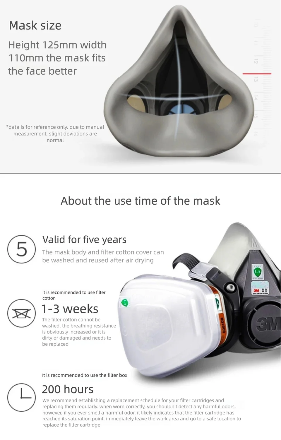 Original 3M 6200 Gasmaske für Sprühfarbe, Dekoration, chemischer Staubschutz, wiederverwendbare Halbgesichts-Atemschutzmaske, NIOSH-zugelassen – Detail 5