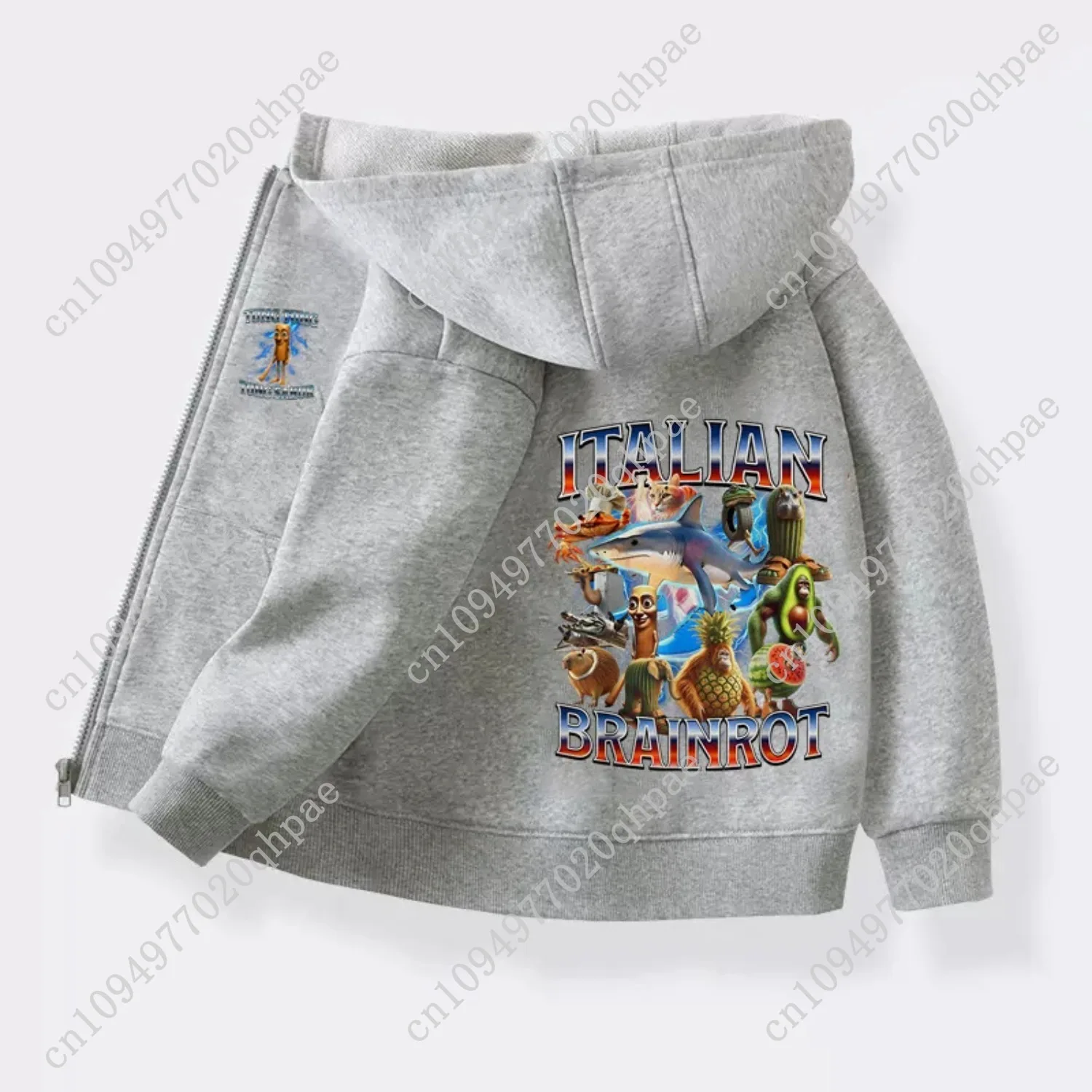 الخريف الإيطالية Brainrot هوديس للأطفال الكرتون البلوزات المطبوعة للبنين بنات سترة قطن مع سحاب 6-14T #6