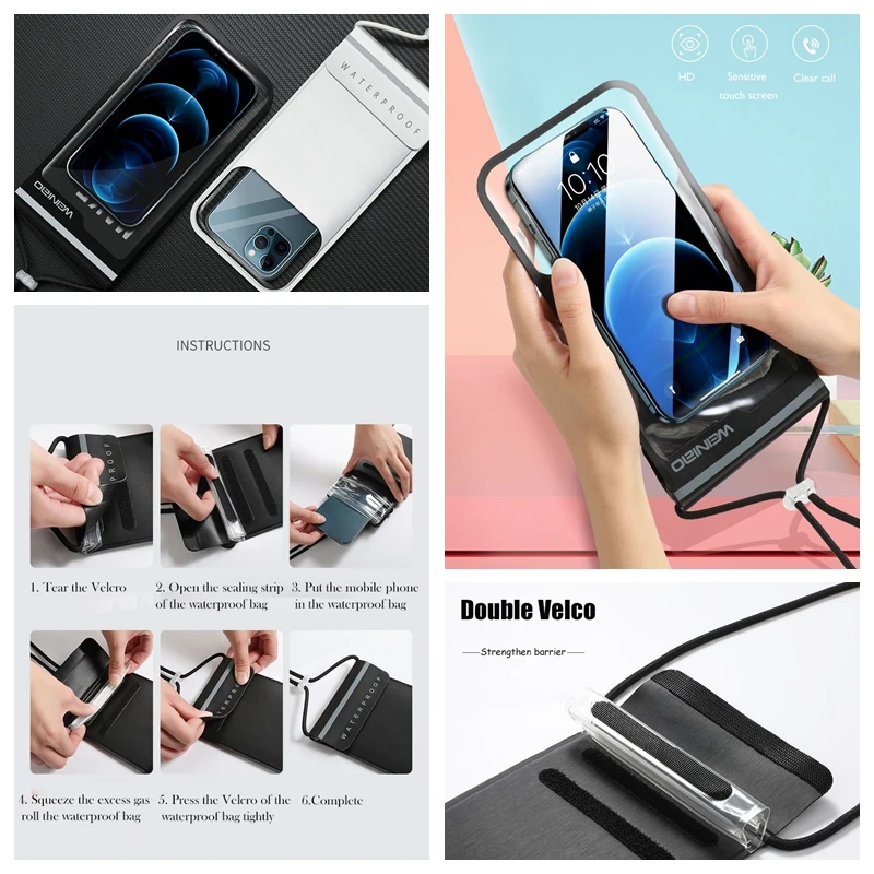 7.5 Inch Waterdichte Telefoon Zak Touchscreen Zwemmen Takeaway Fietsen Duiken Drifting Hot Spring Regendicht Phone Holder Pouch