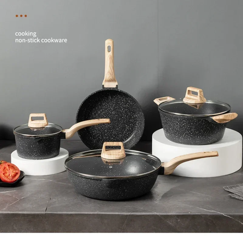 8Pcs Pots and Pans Set Non Stick Kitchen Cookware Nonstick Granite Cooking Sets with Frying Pans Saute Pan Stock Pot Sauce Pan