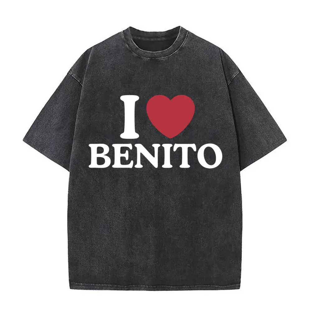 I Love Bad Bunny Vintage Washed T-shirt Summer Merch 2026 T Shirts Men's Clothing Fashion Hip Hop