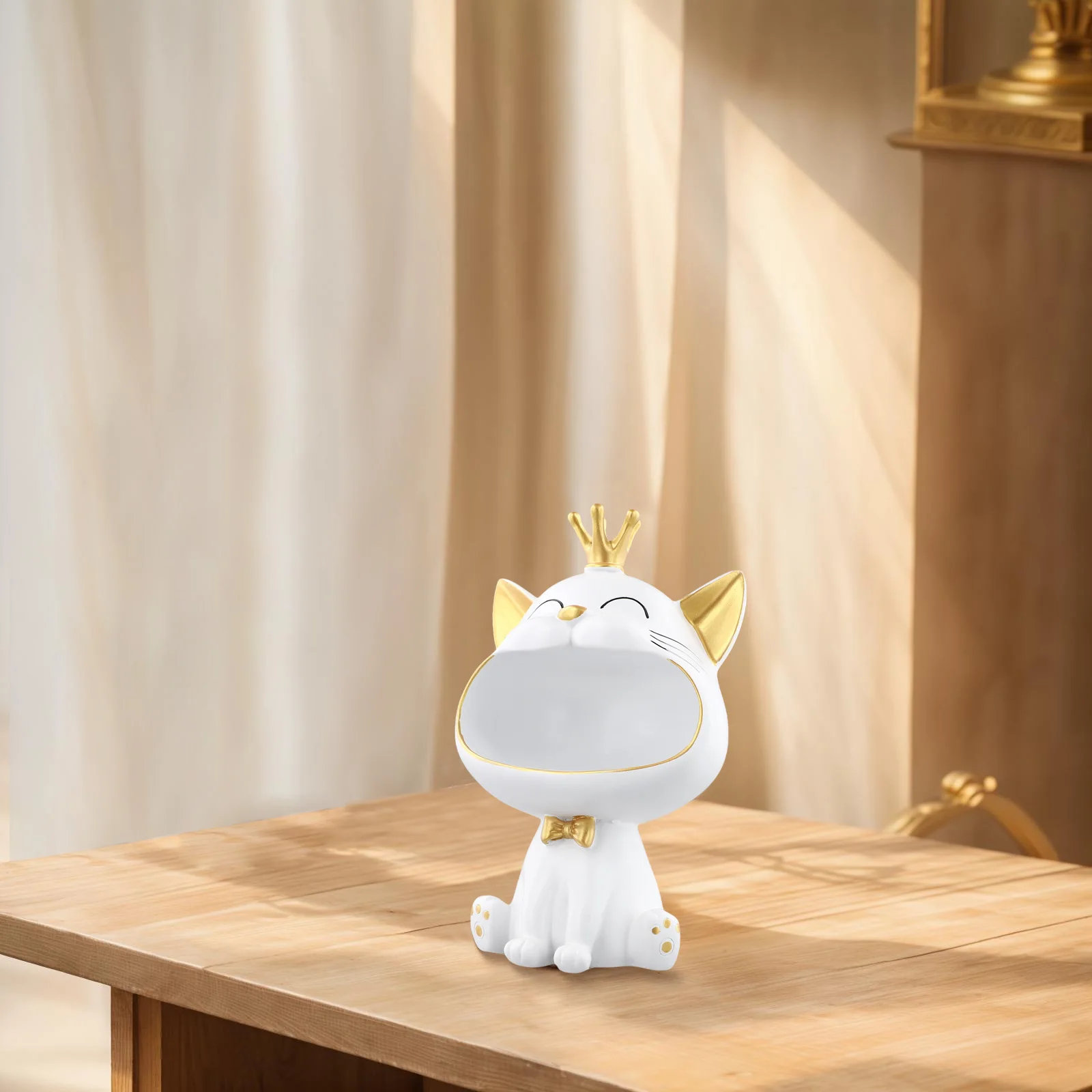 Lucky Cat Statue Decoration Resin Big Mouths Cat Statue Creative Laughing Cat Key Box Cute Desktop Storage Accessories