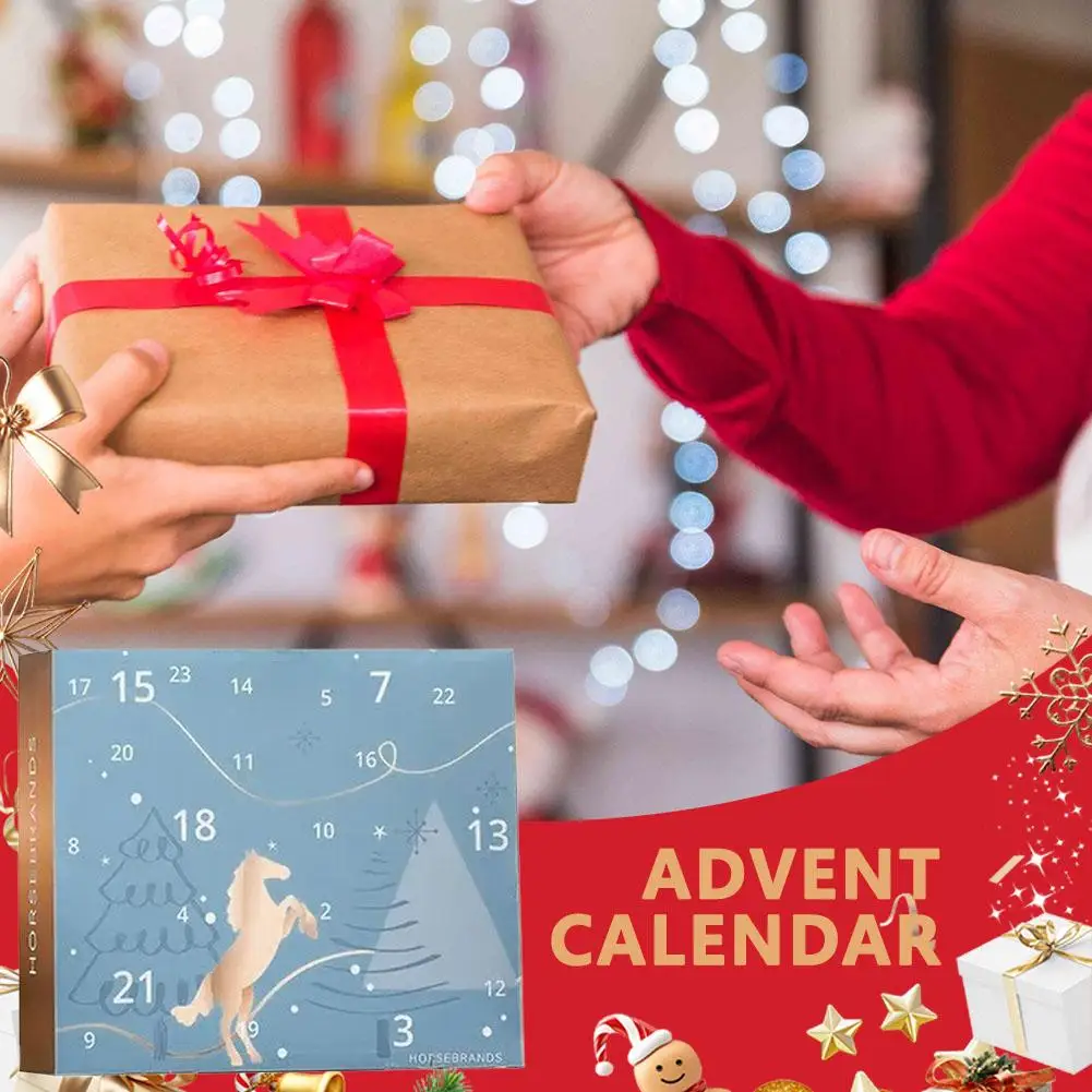 Calendario de cuenta regresiva del Festival de Adviento de los caballos 2025, regalo de Navidad perfecto para propietarios de caballos, patillas, decoración festiva para vacaciones