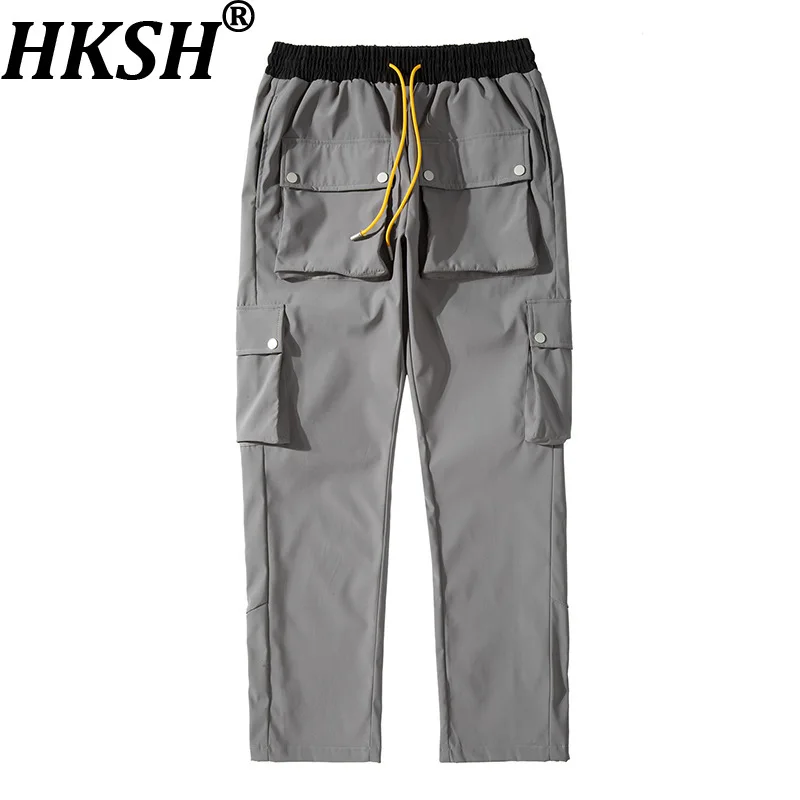 

HKSH Spring New Men American High Street Casual Functional Pocket Cargo Pants Unique Trend Drawstring RO Casual Overalls HK21156