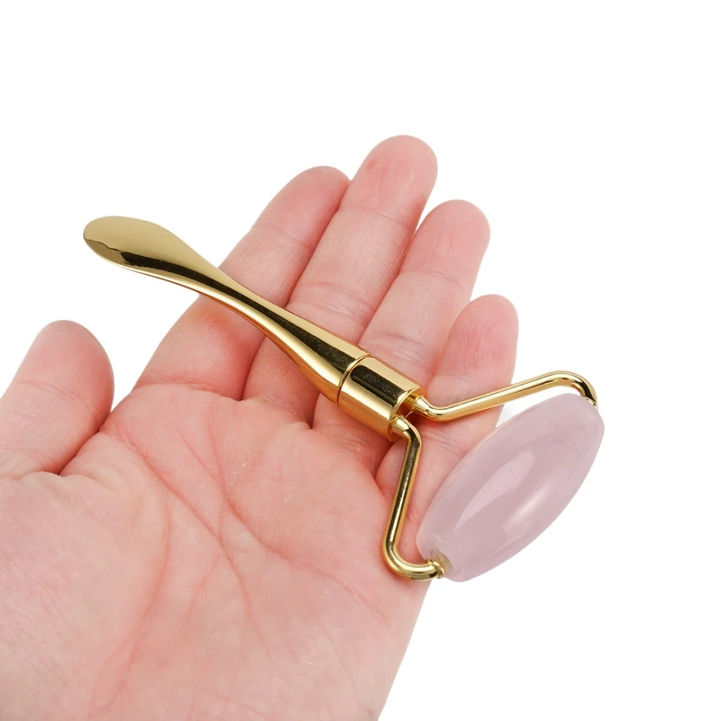 Pink Crystal Jade Roller Face Lift Massage Roller Eye Cream Applicator Spatulas Facial Mask Spoon Finger Scraping Board