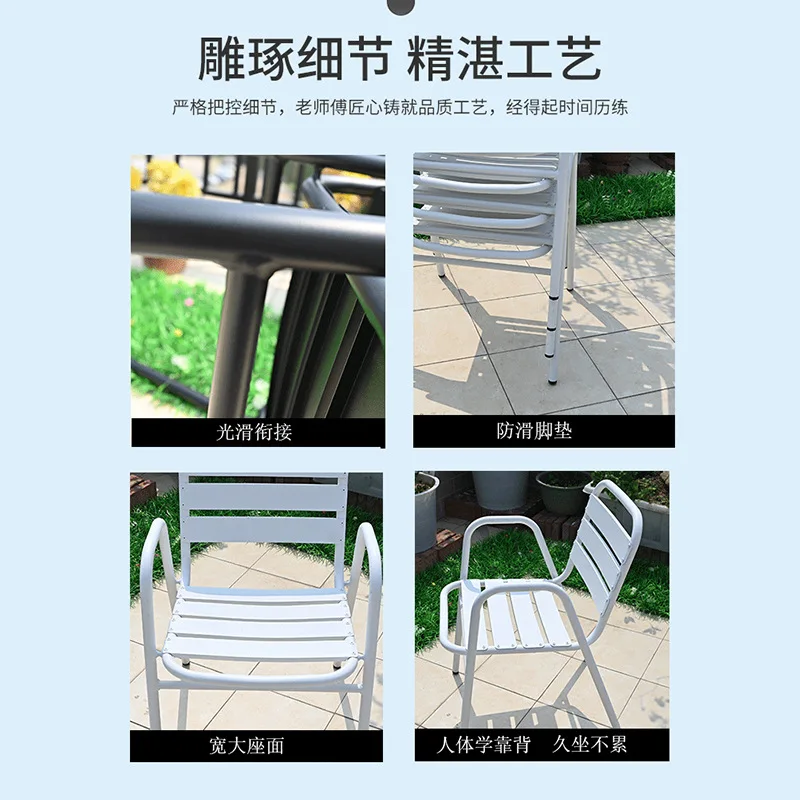 In Stock 70CM Carbon Steel Round Table, Modern Minimalist White Aluminum Chair Set for Outdoor Cafe