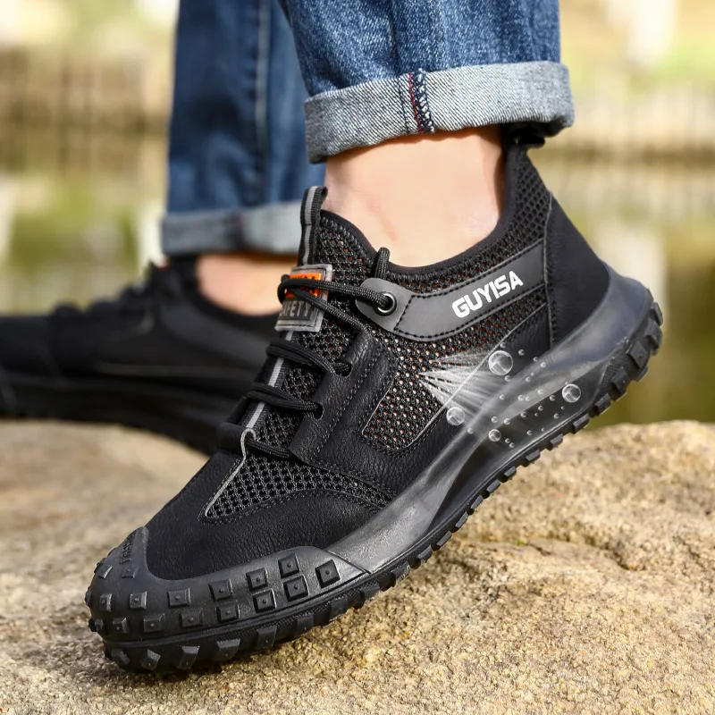 mens casual summer safety shoes breathable working sneakers worker steel toe caps boots black stylish security footwear protect image 4