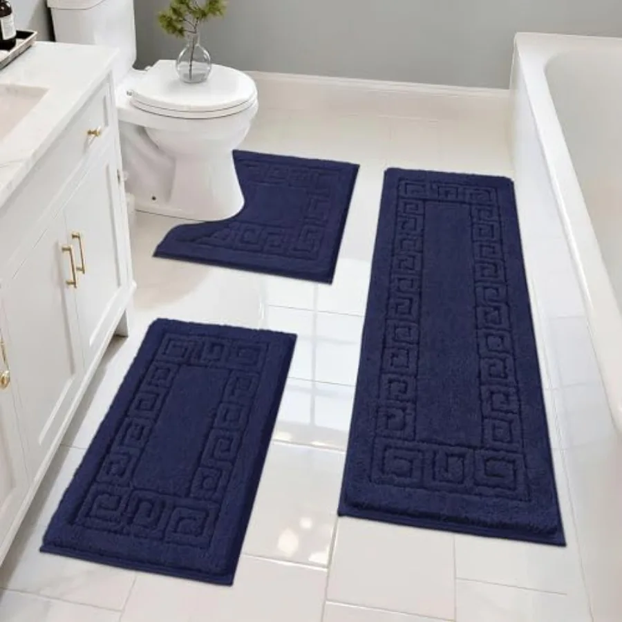 

Bathroom Rugs Sets 3 Pcs Non Slip Washable, Absorbent Microfiber Bath Mats for Bathroom Shower Rug Runner Quick Dry, Plush Supe