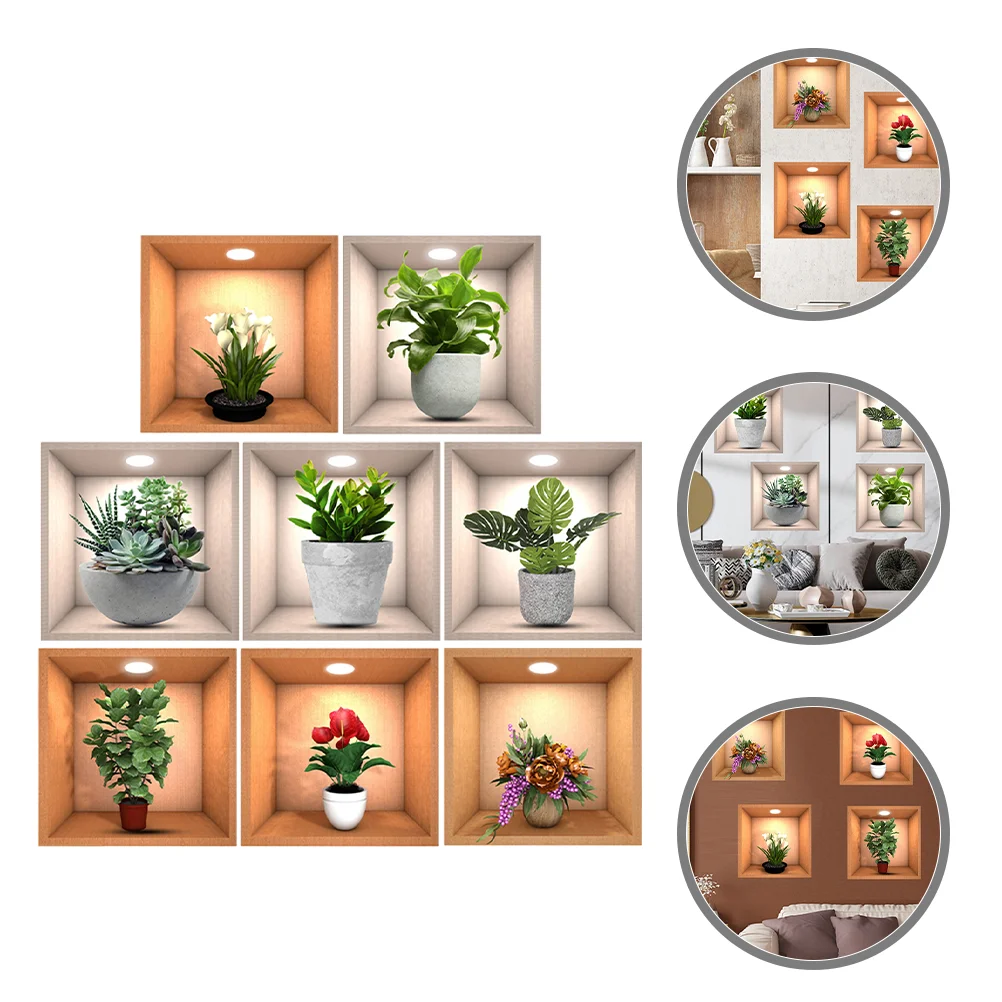 8 Pcs Home Decor Plant Wall Stickers Floral Decal Sticky for Pvc Living Room Decals Self-Adhesive Flowers Family