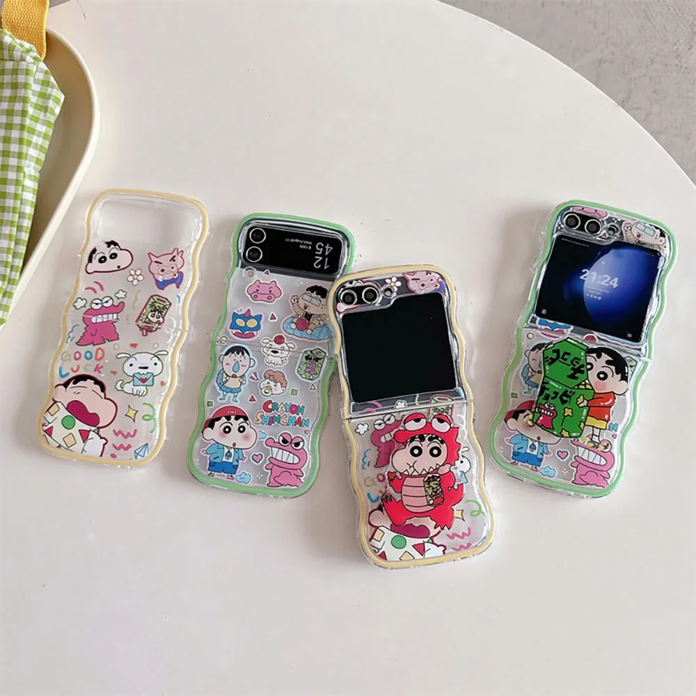 Anime S-Shin-chans With Bracket Phone Case for Samsung Galaxy Z Flip 3 4 5 Z Flip 6 5G PC Hard Anti-fall Back Cover Anti-fall