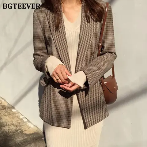 Vintage Women's Double Breasted Plaid Blazer BGTEEVER
